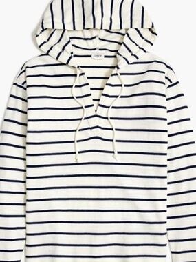 J. Crew Factory V-Neck Hoodie Navy White Stripe L EUC